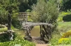 Two people collaborating in a garden shelter for conflict resolution.